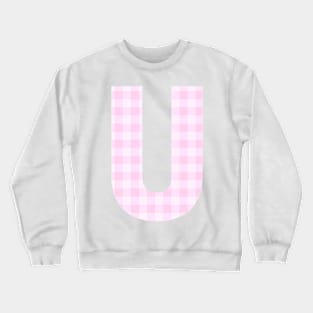 Pink Letter U in Plaid Pattern Background. Crewneck Sweatshirt